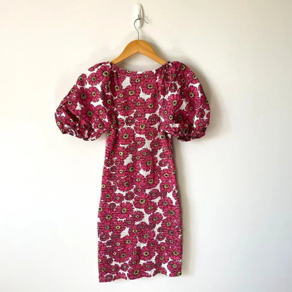 Zara Floral Puff Sleeve Smocked Mini Dress Bloggers Favourite Sz S - Picture 8 of 10
